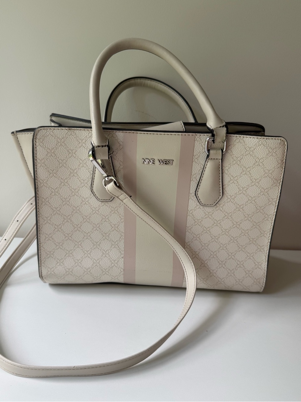 Nine West Cream and Blush Striped Satchel
